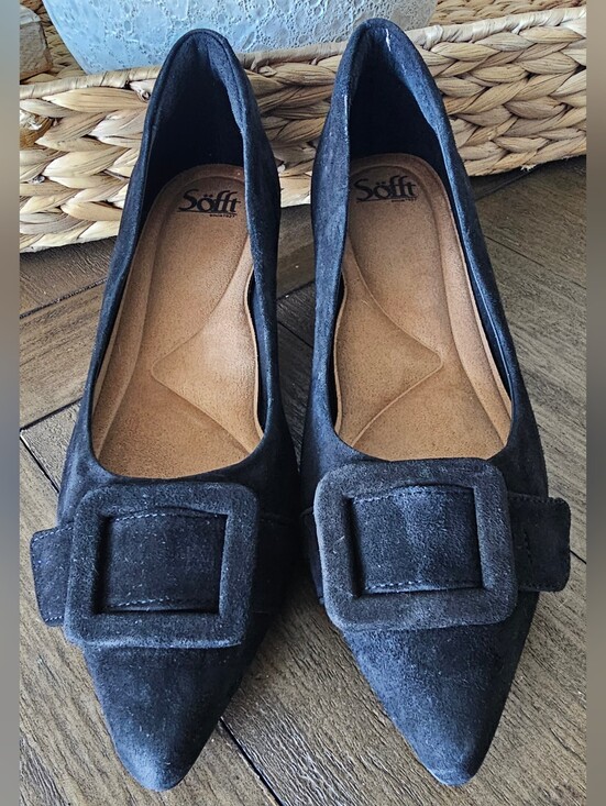 Söfft Shoes - Sofft Black Suede Pointed Toe Kitten Heel Buckle Flat Shoes Women's Sz 9.5 NWOB